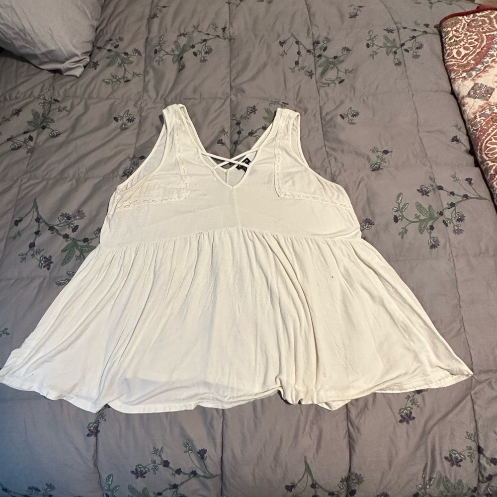 Torrid Plus Size Cream Crochet Detail Babydoll Tank Sleeveless Top